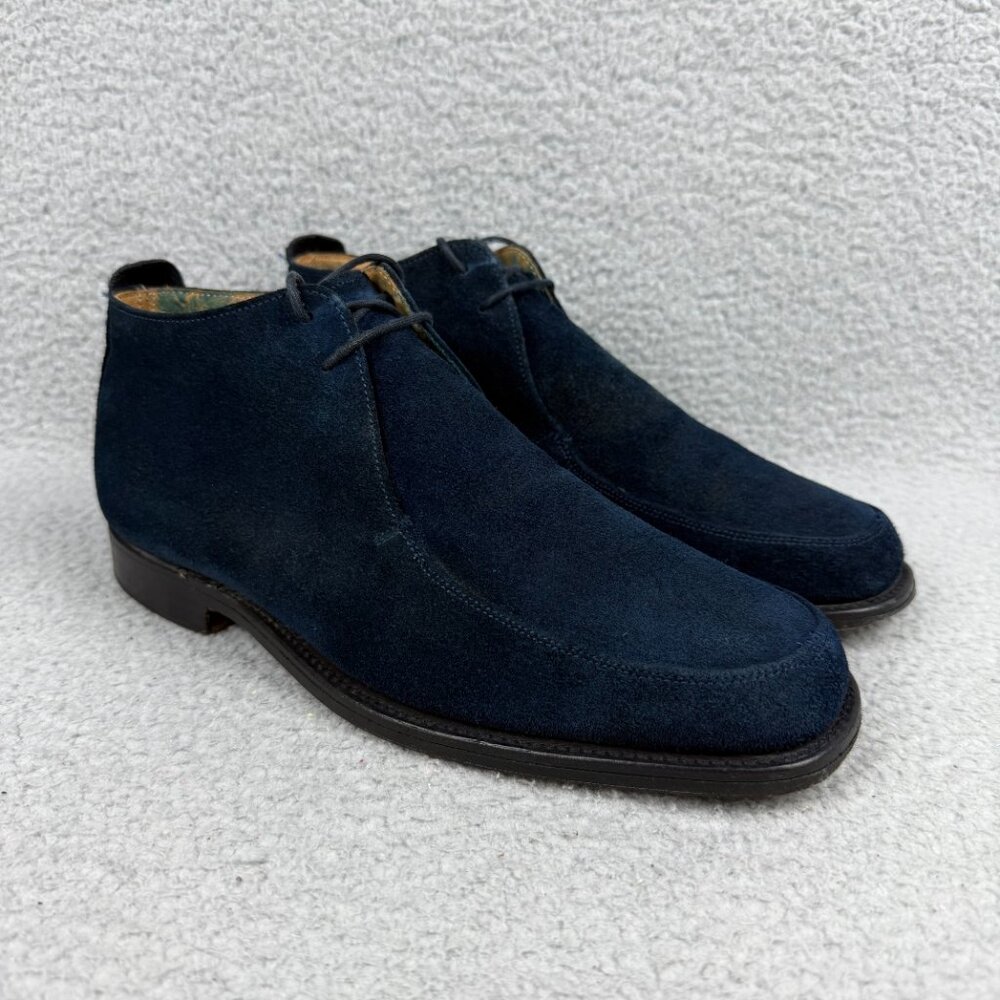 Jimmy Choo Boots Men 8 Wide / UK 7 E Shoe Navy Blue Chukka Suede Leather Ankle 4
